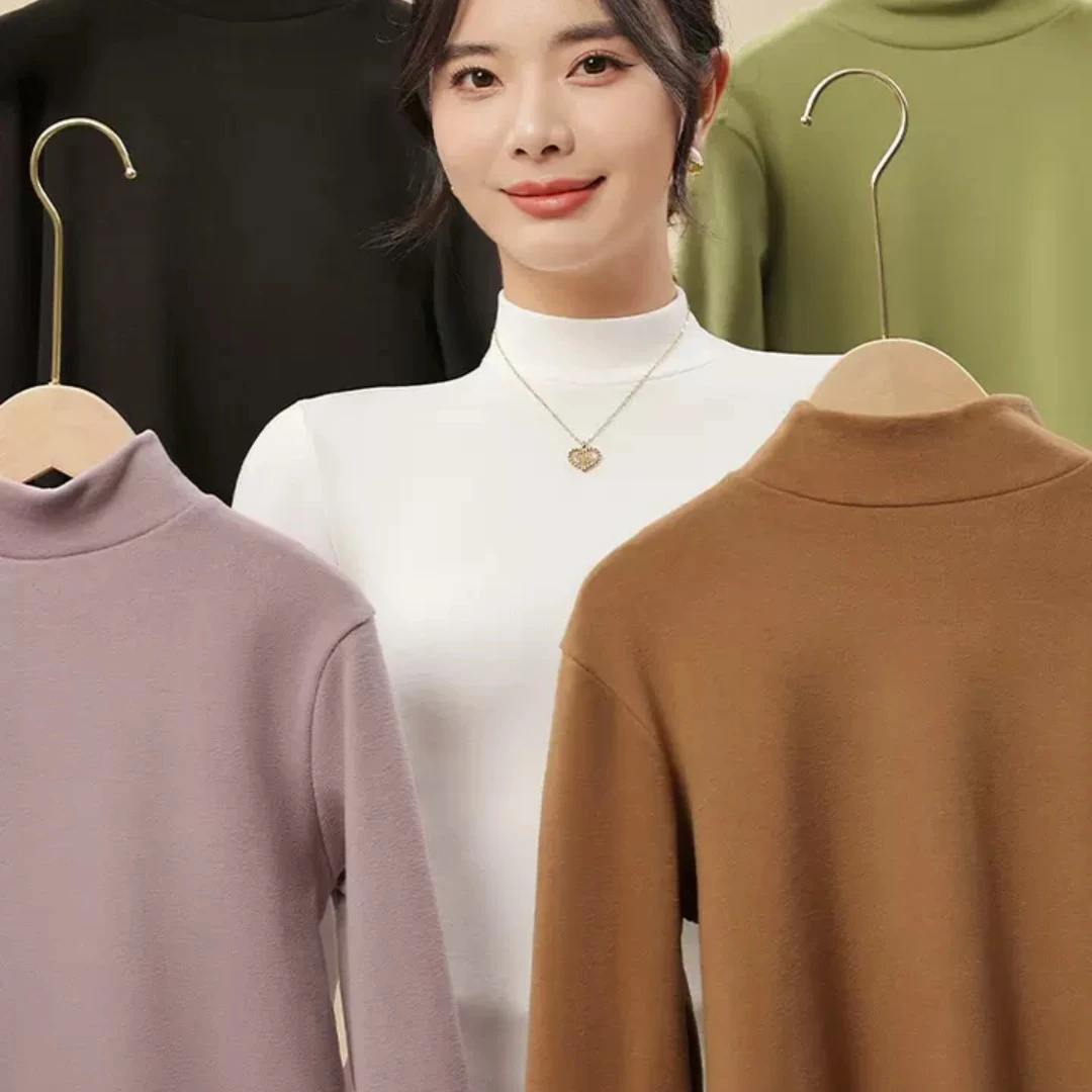 新款半高领打底衫洋气女内搭2025秋冬时尚黑白色修身显瘦长袖上衣