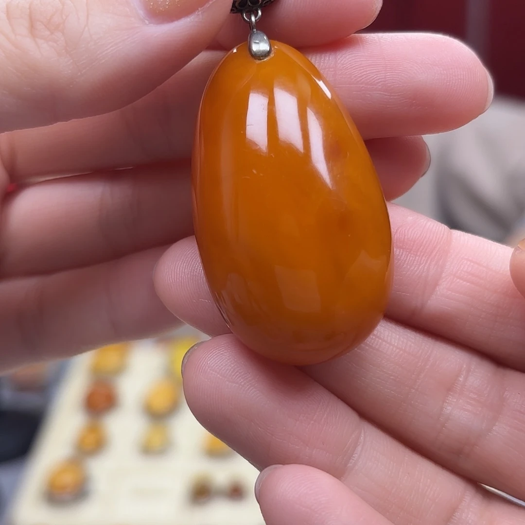 琥珀裸石银S925镶嵌15吊坠