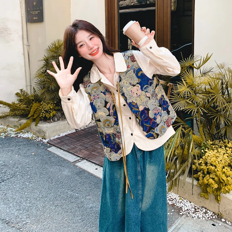 森系复古套装裙女2025早春新款小清新田园风马甲衬衫半身裙三件套