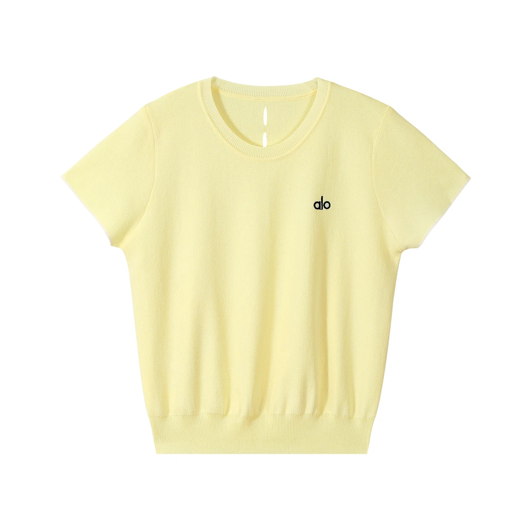 【妍妍专属】薄款毛针织衫冰丝短款纯色镂空针织衫短袖运动女绣花