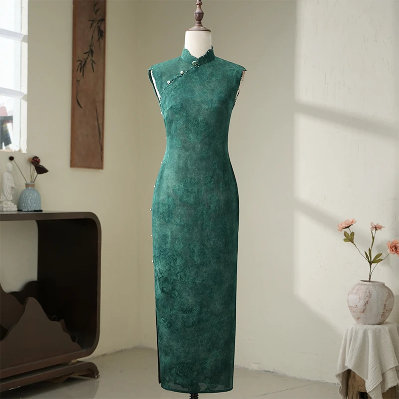 青梧露/一顾再顾旗袍绿色无袖