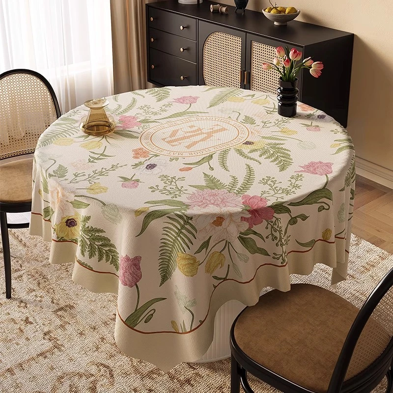 美式圆形餐桌布布艺防水防油防烫免洗高级感家用酒店圆桌茶几台布