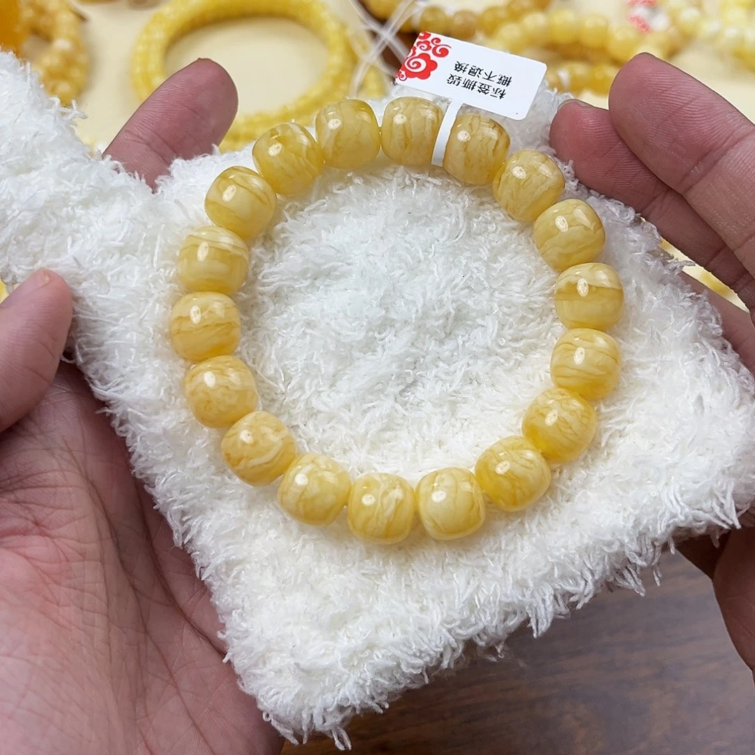 H***!蜜蜡未镶嵌手串虎皮千层同料12mm