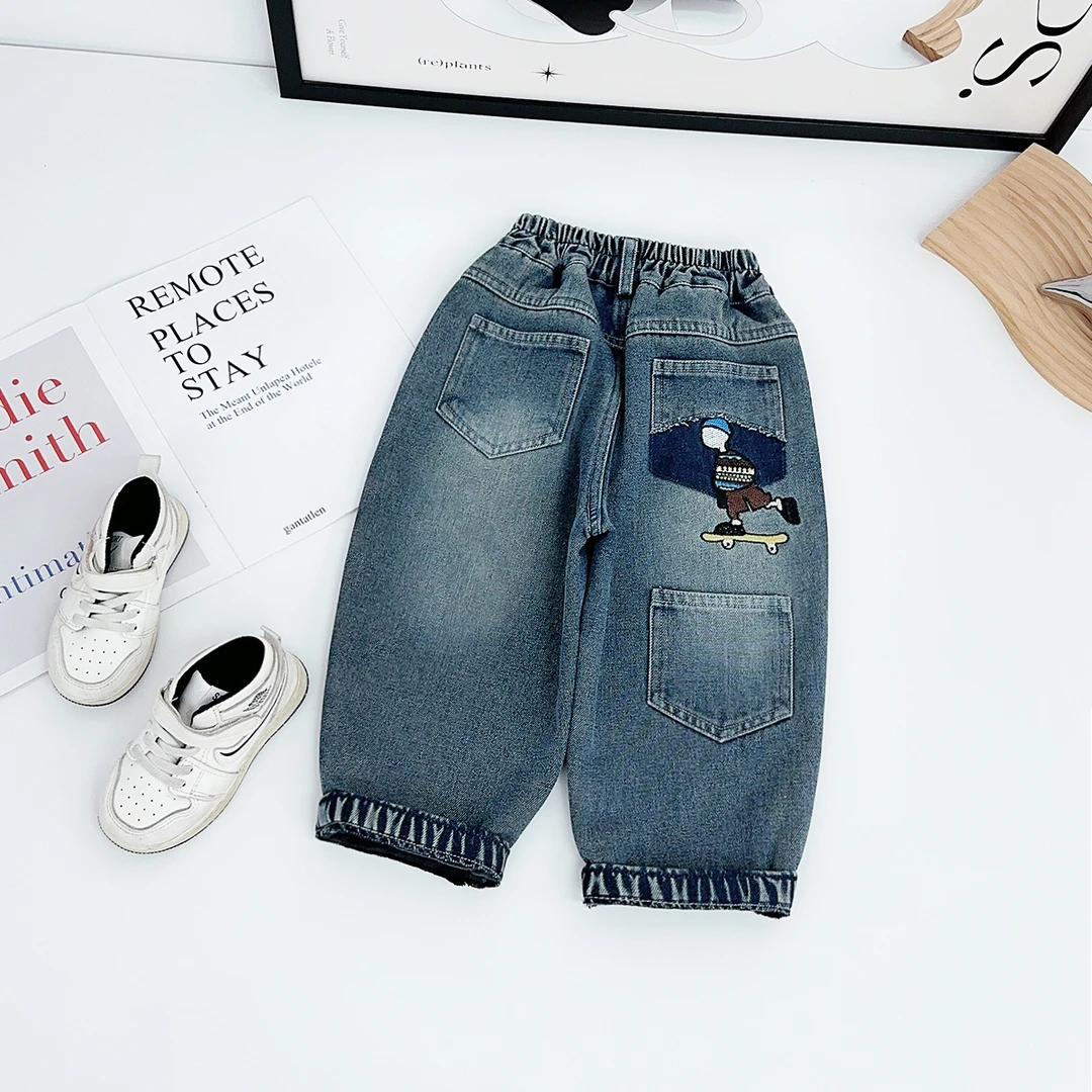 男童牛仔裤加绒裤子儿童2025新款秋冬装潮 BQ251183N悠悠童话童装