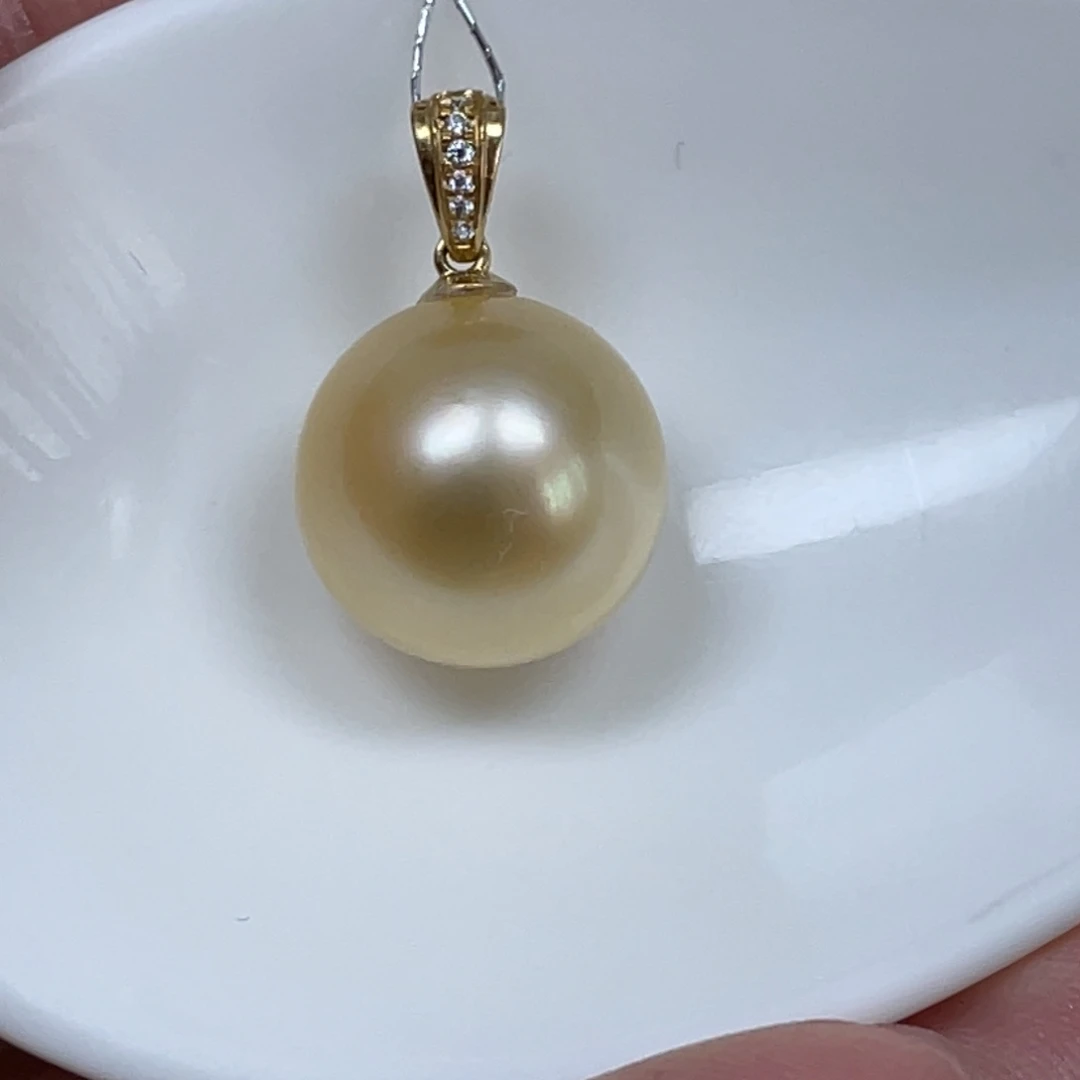 海水珍珠吊坠(不含链)18K金镶嵌13.7mm