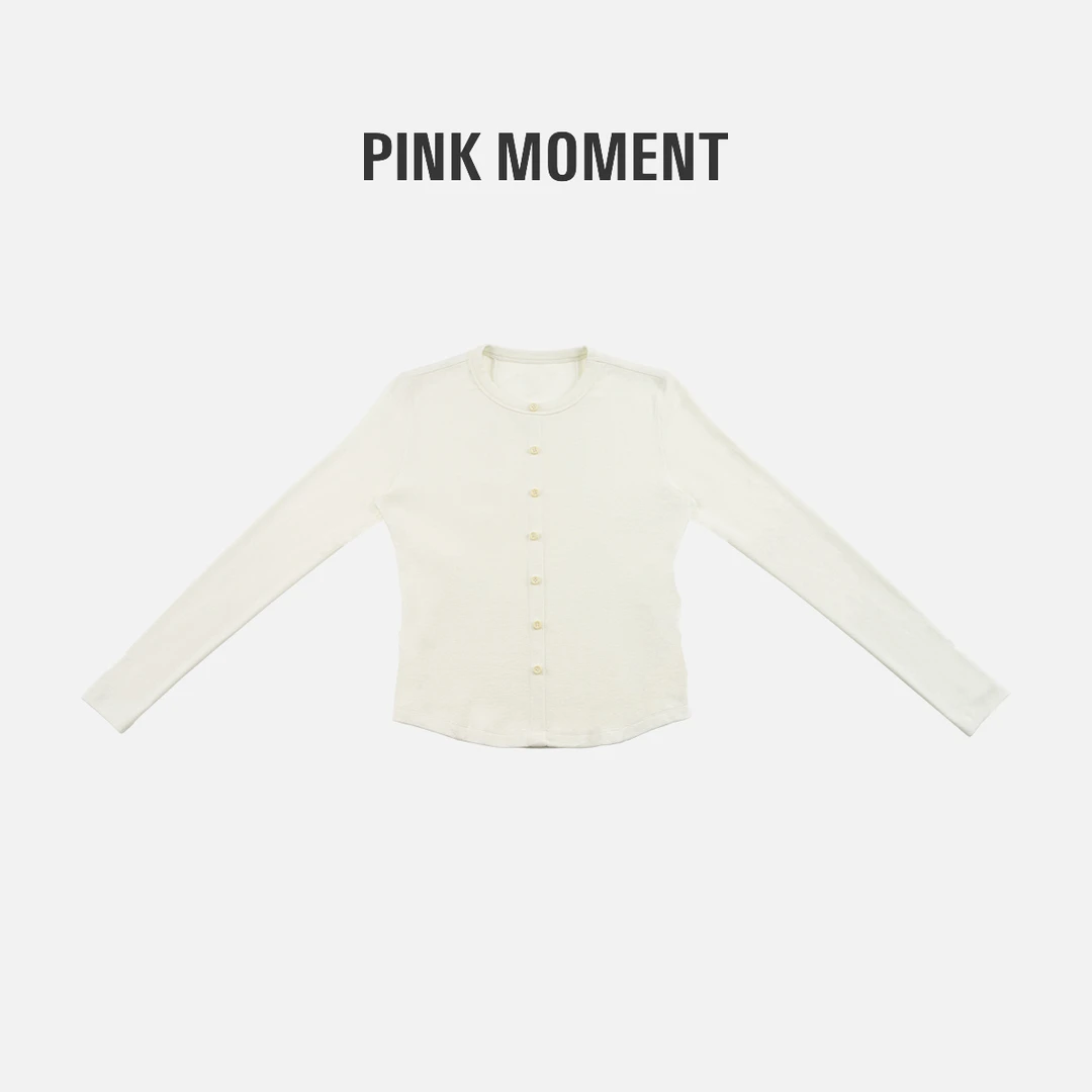 PM王囡囡 圆领纽扣不规则边长袖T恤 ND1A0069