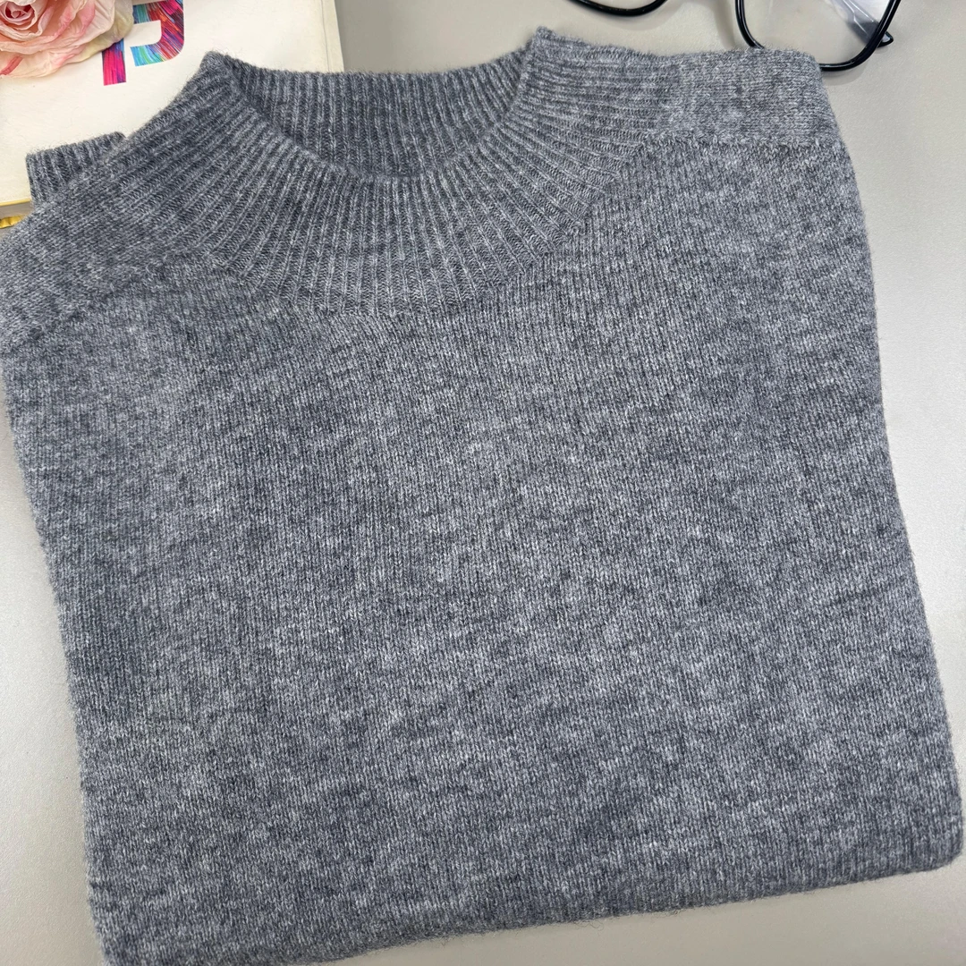 100绵羊毛秋冬无缝长袖打底针织衫女士保暖羊毛衫M036