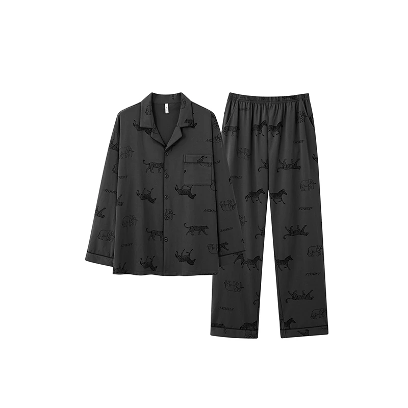 沁婧7A抗菌情侣睡衣女秋季纯棉长袖长裤套装男士翻领家居服套装