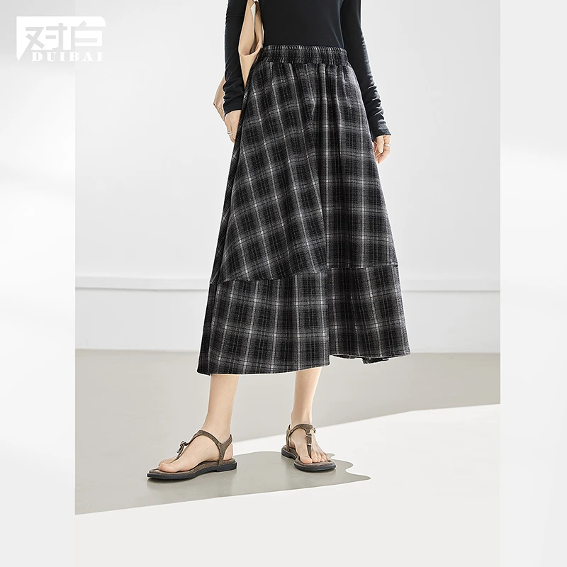 【新东方专属】D01对白黑白格纹半身裙通勤显瘦中长款A字伞裙FDS138
