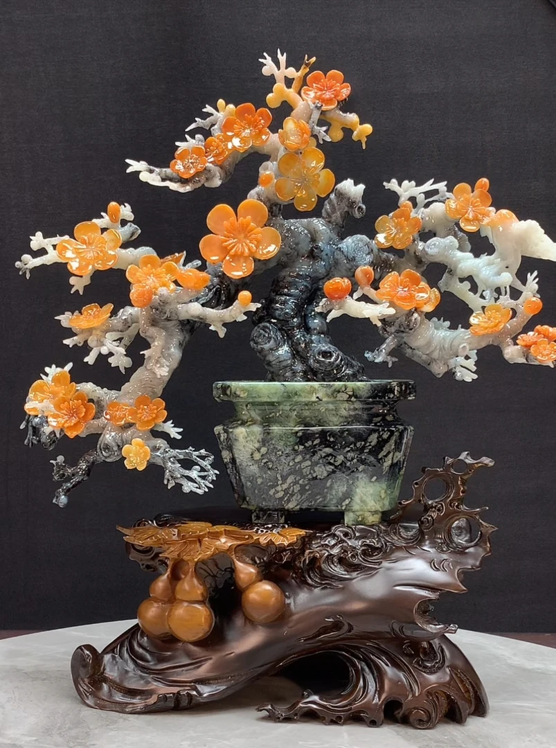 81441装饰摆件玉石雕刻电视柜玄关中式创意书房山水花鸟白菜
