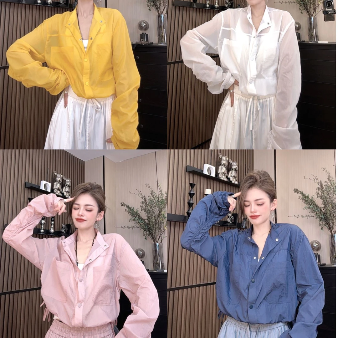 【大7定制】18929#新款纽扣圆领宽松百搭防晒上衣女