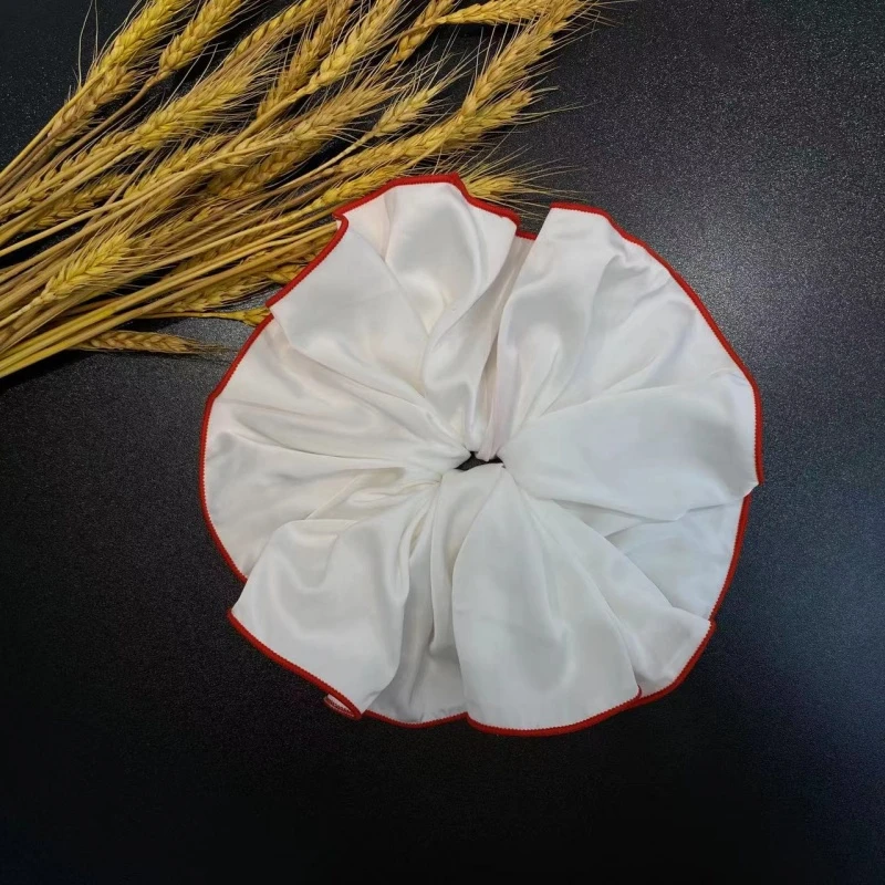 白色缎面红色边大饼肠圈气质百搭日韩风精致款头饰头花