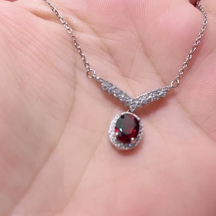 银S925镶嵌颈饰石榴石国首质检