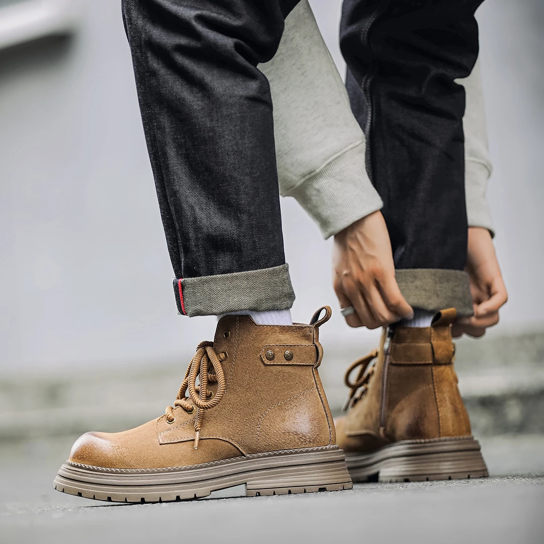 男款真皮马丁靴男鞋高帮鞋翻毛皮鞋户外登山中帮工装靴冬季男靴子