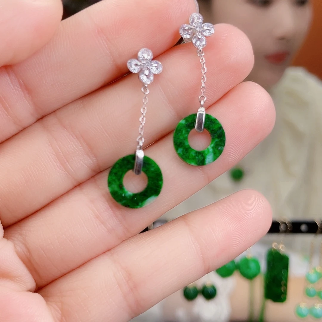 翡翠银S925镶嵌耳饰