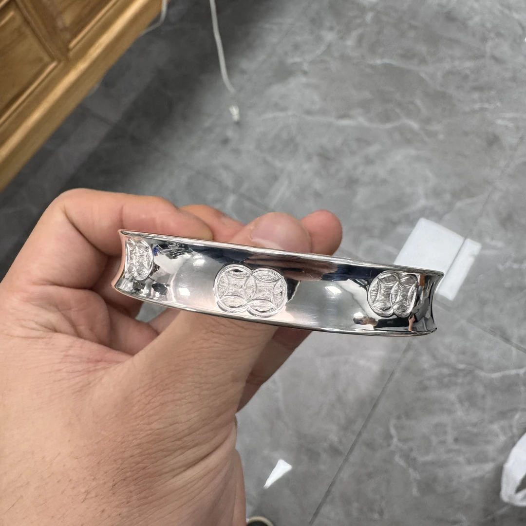 足银手镯 心经钱币凹面手镯