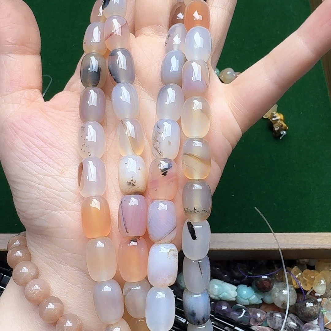 玛瑙/玉髓未镶嵌珠宝半成品一条10x14m盐源桶珠