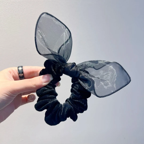 新款大肠发圈丝绒欧根纱蝴蝶结甜美风头饰皮筋原创设计扎头发发绳