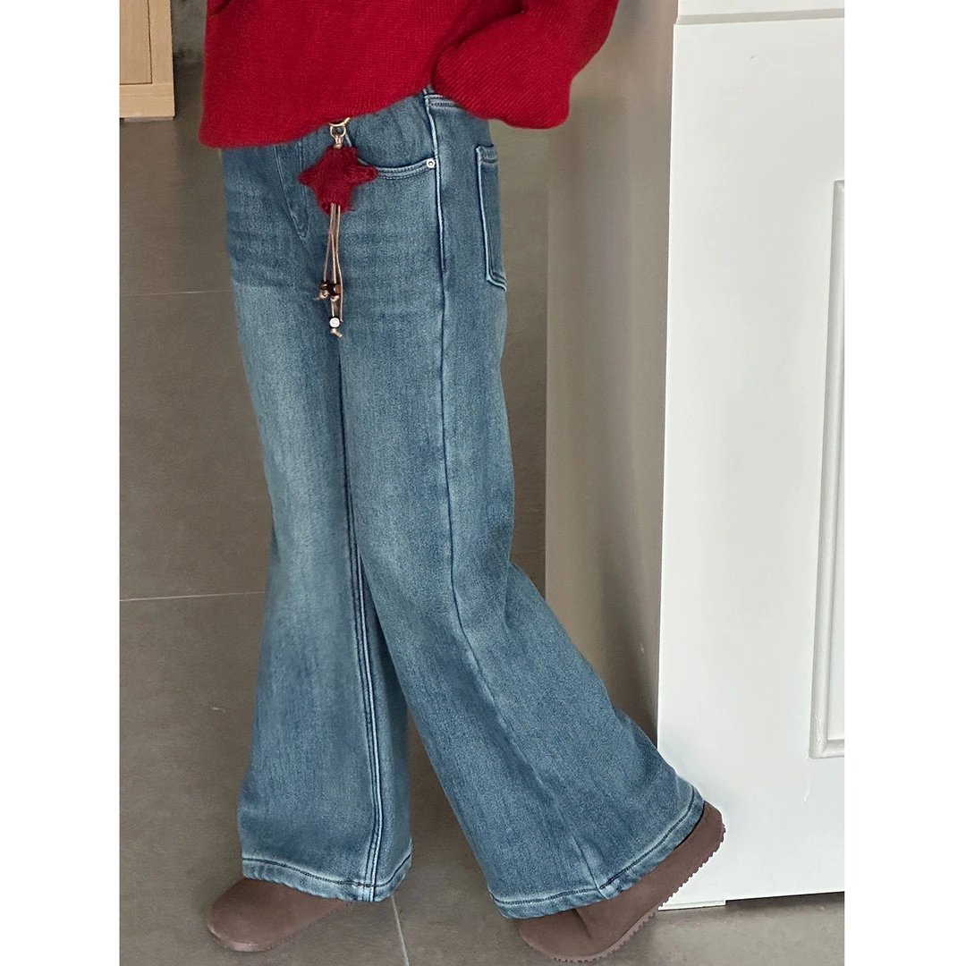 K30293孙小美水洗做旧女童秋冬装牛仔裤2025新款儿童加绒加厚裤子