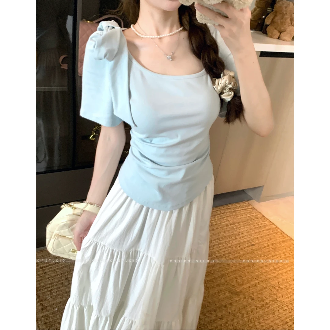 【6760】女装胖mm夏季蝴蝶结正肩短袖T恤2025新款设计感显瘦上衣