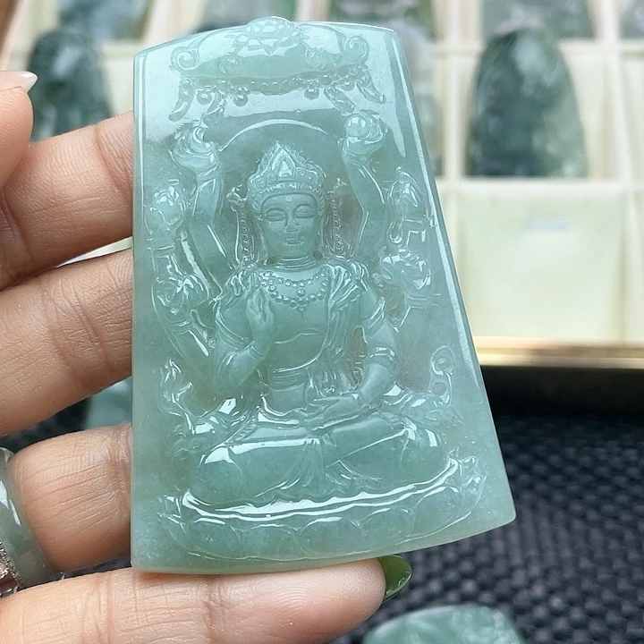 颈饰未镶嵌翡翠潮****烤天然缅甸翡翠A货千手观音