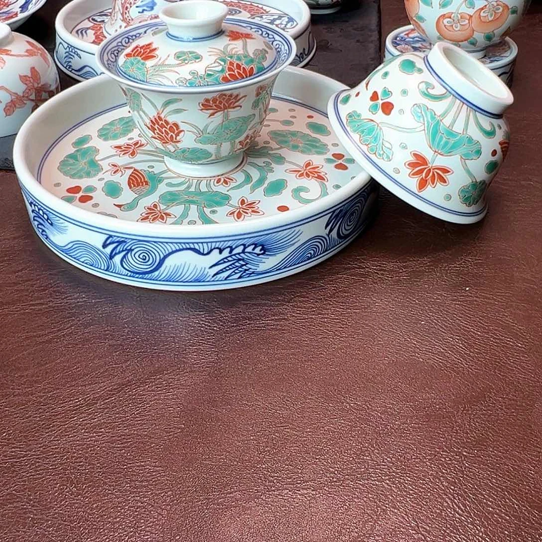 摆件精品 红绿彩茶具套组福利价