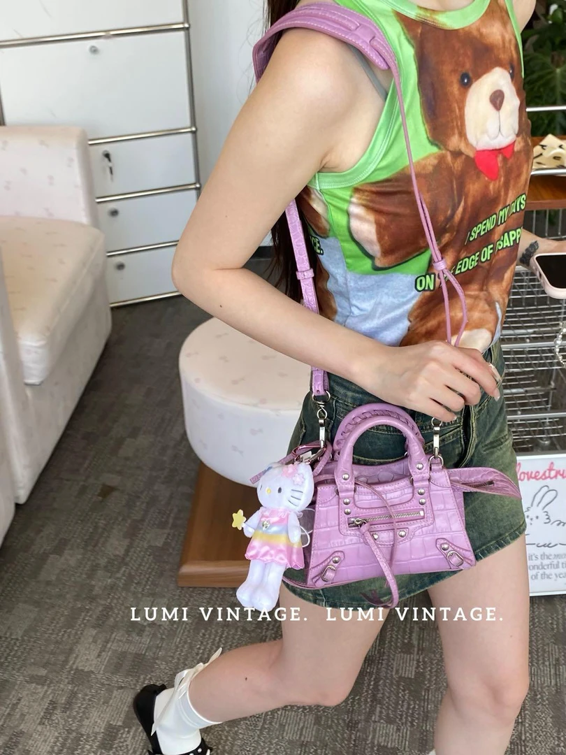 95新 Balenciaga/巴黎世家 香芋紫鳄鱼压纹neo单肩包24563907