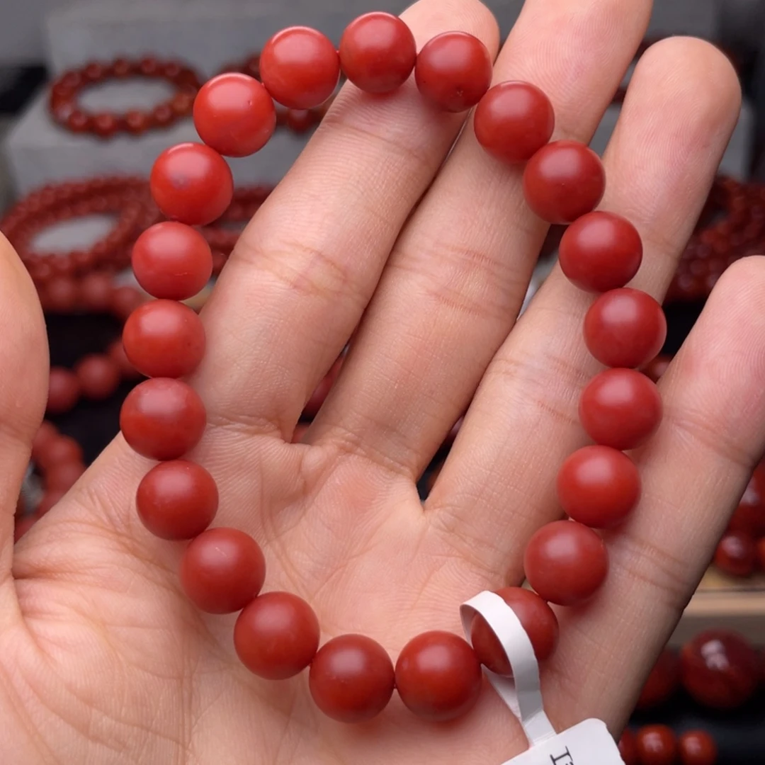 南红玛瑙未镶嵌手串H9.6mm顶品收藏保山满红满肉锦红手串