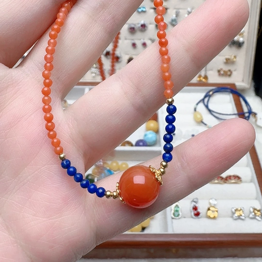 南红玛瑙颈饰银S925镶嵌吊坠