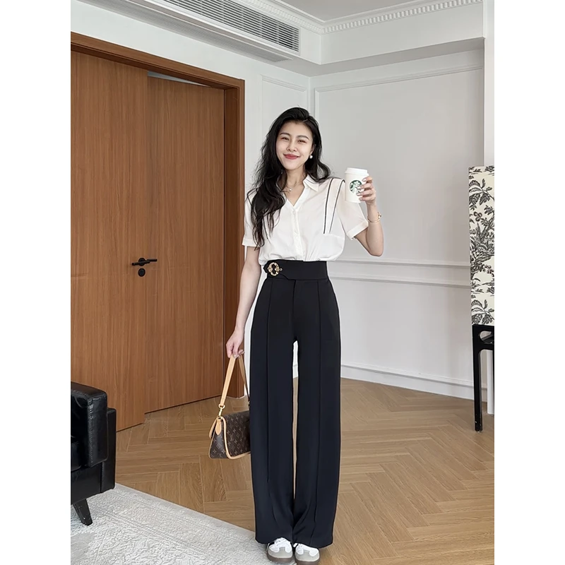 【现货】张阿星高级莱赛尔衬衫+通勤好穿黑色直筒裤 W425C06940