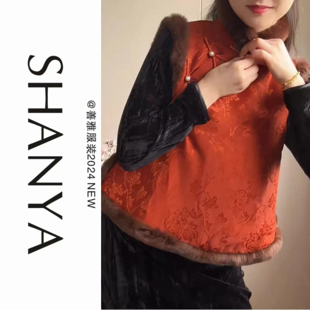 新中式3287斜襟马甲加厚夹棉复古上衣中式唐装坎肩