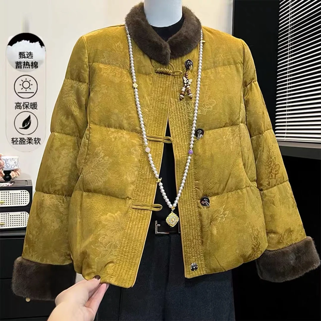 妈妈装新中式国风毛领羽绒服冬季新款2025中年气质高贵白鸭绒外套