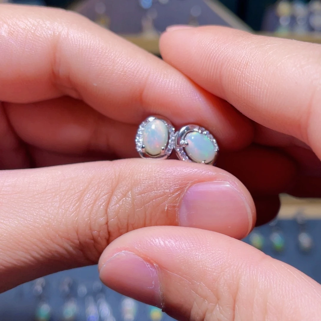 欧泊耳钉）银S925镶嵌