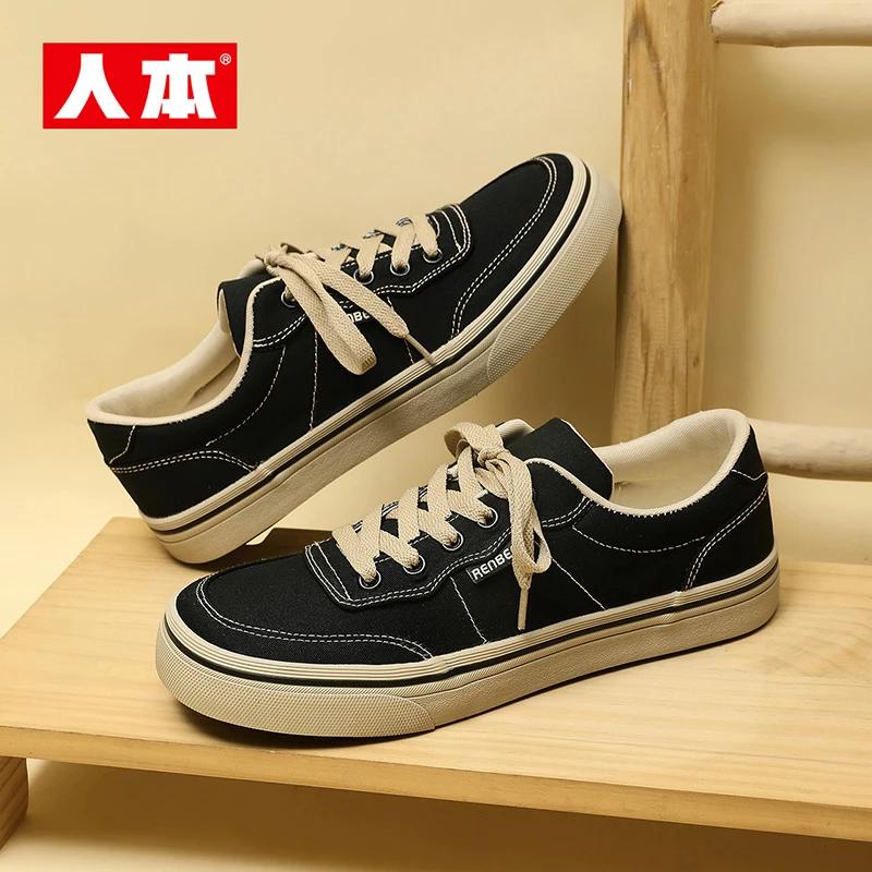 人本板鞋男款休闲平底帆布鞋子男2025秋季爆款男鞋潮流运动休闲鞋