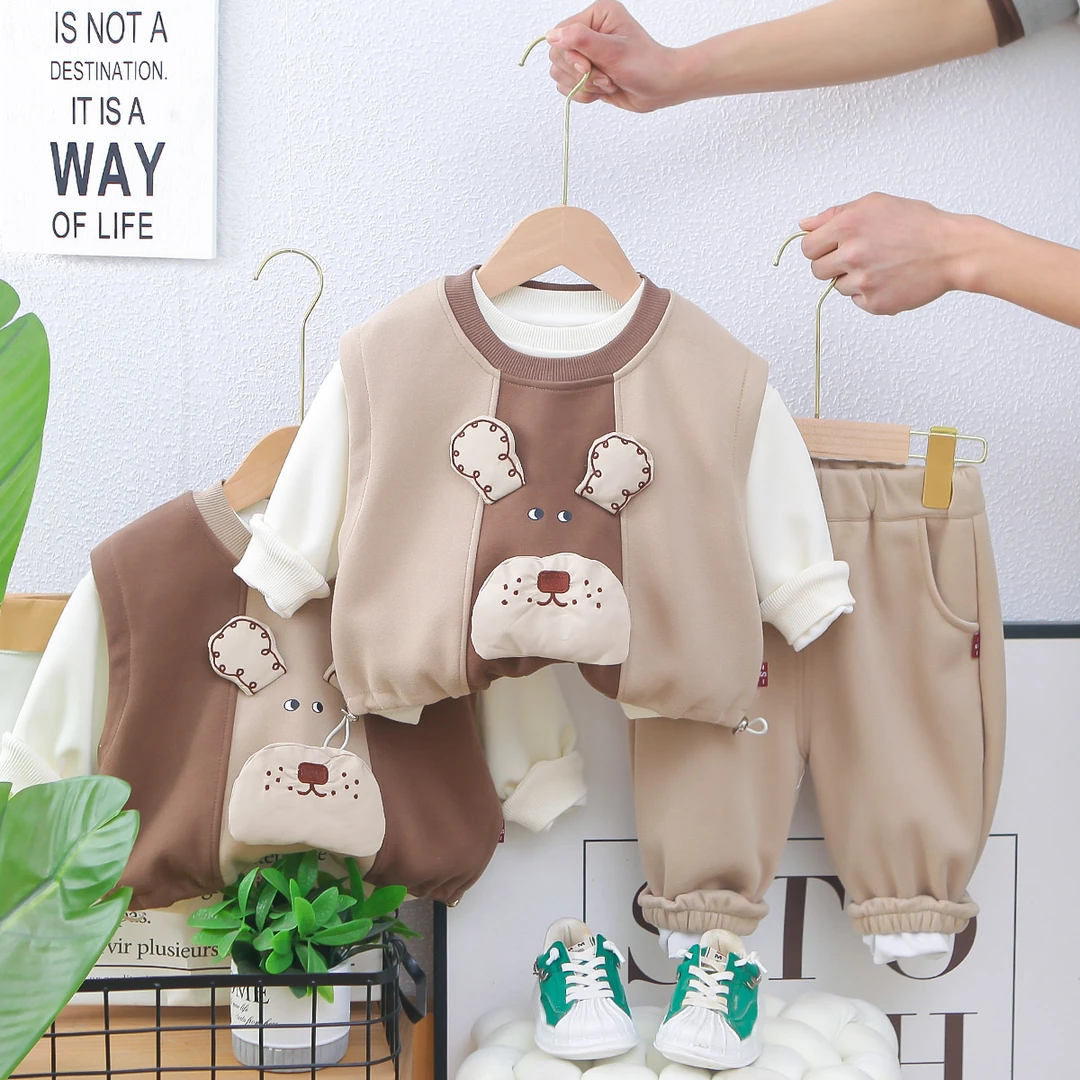 男童春秋季套装2025新款婴儿童男宝宝春装洋气卡通马甲卫衣三件套