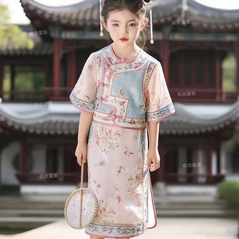 炸街款女童清朝春秋儿童格格服清朝贵妃宫廷风古装超仙旗袍公主裙