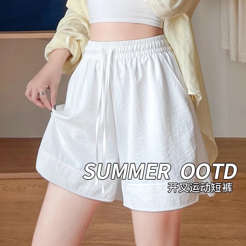 夏季冰感丝运动短裤女2025新款高腰宽松百搭显瘦阔腿裤休闲五分裤