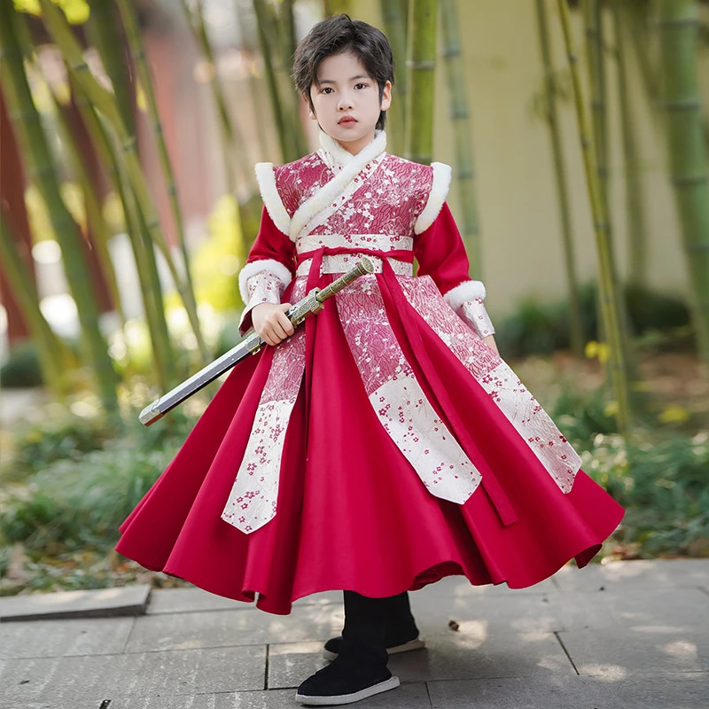 汉服男童古装拜年服冬装2025新款古风唐装帅气儿童国学服冬季加厚