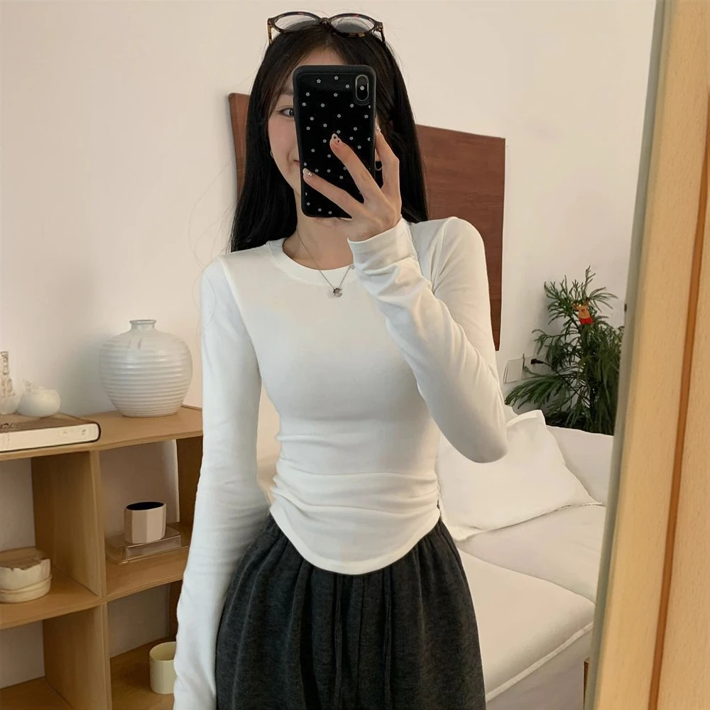 白色长袖t恤女收腰紧身显瘦内搭外穿女装上衣潮女款时尚新款