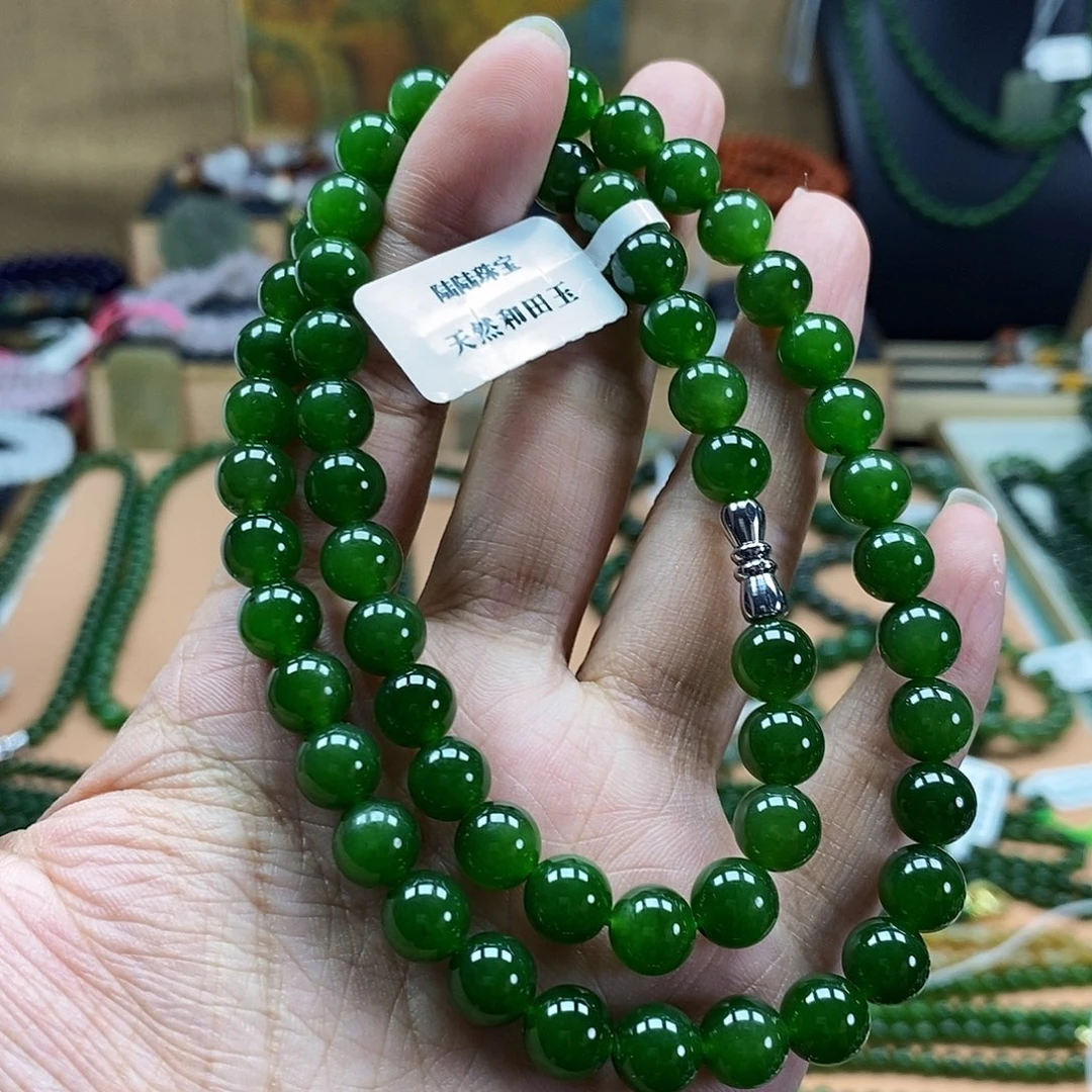 和田玉（碧玉）未镶嵌颈饰8mm辣绿