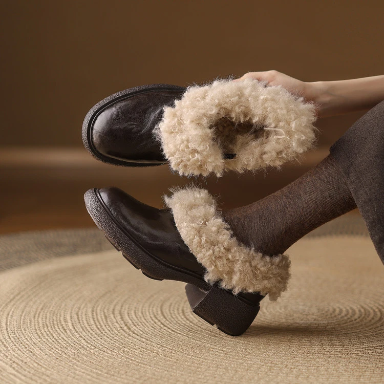 5.5cm 通勤休闲百搭粗跟舒适保暖短靴冬季法式气质简约时尚及裸靴