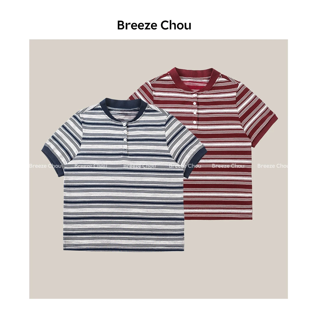 Breeze Chou2025夏撞色条纹Polo衫T恤BC-BE036030