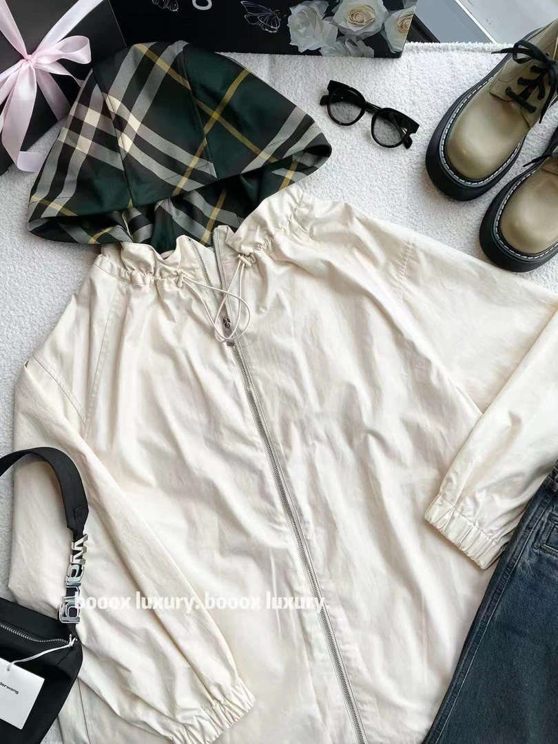 未使用 BURBERRY/博柏利 bb2508 棉 新款格纹帽子冲锋衣 L码
