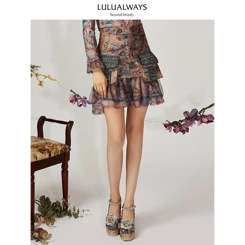 lulualways春季拼接优雅半身裙LMA4003