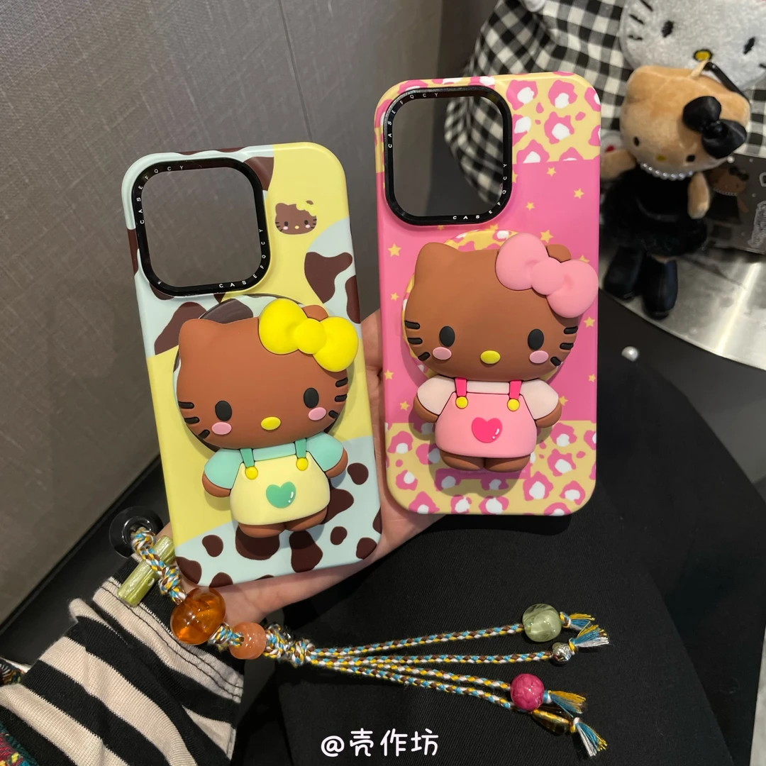 【华为苹果】复古豹纹黑皮kt猫咪磁吸手机壳适用iPhone17pro/mate60