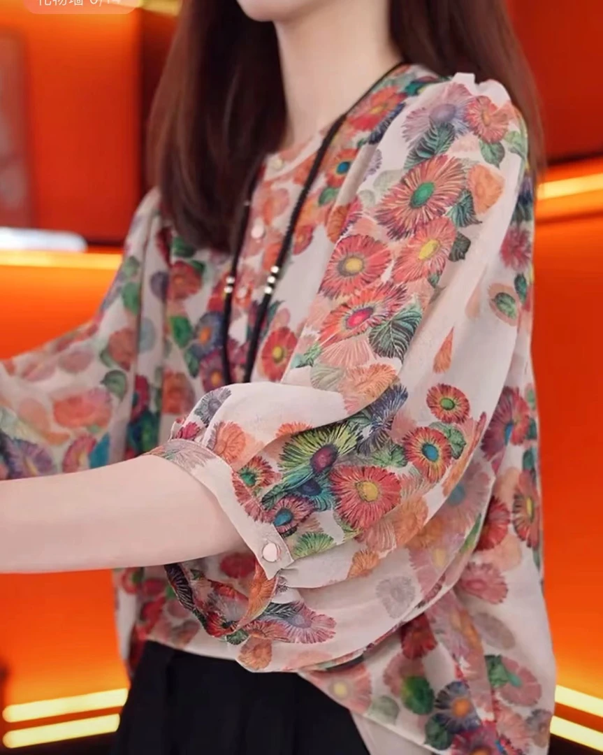 【高品质】新款调色师向日葵雏菊优雅遮肉显瘦衬衣