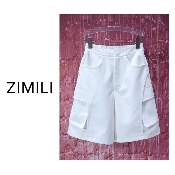 【亮哥女装】2025夏象牙白高腰A字版休闲短裤8775