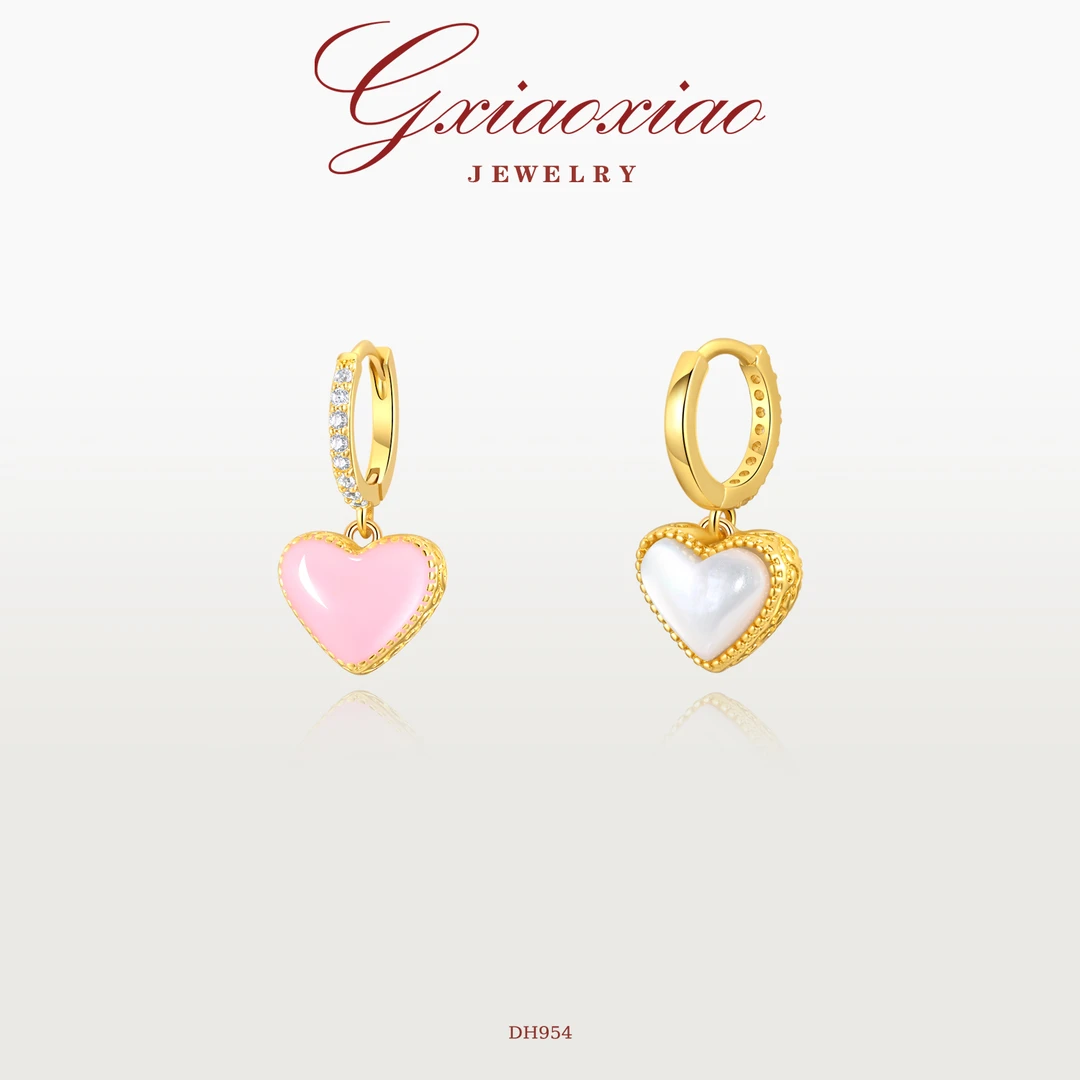 G XIAOXIAO 镀K金 时尚气质小众简约百搭双色爱心耳环 DH954