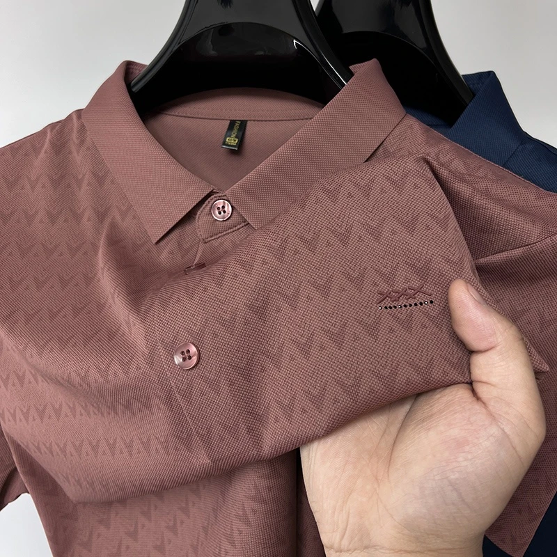 CATIA SELI夏季高级感印花冰丝短袖t恤男士衬衫领高端polo衫上衣