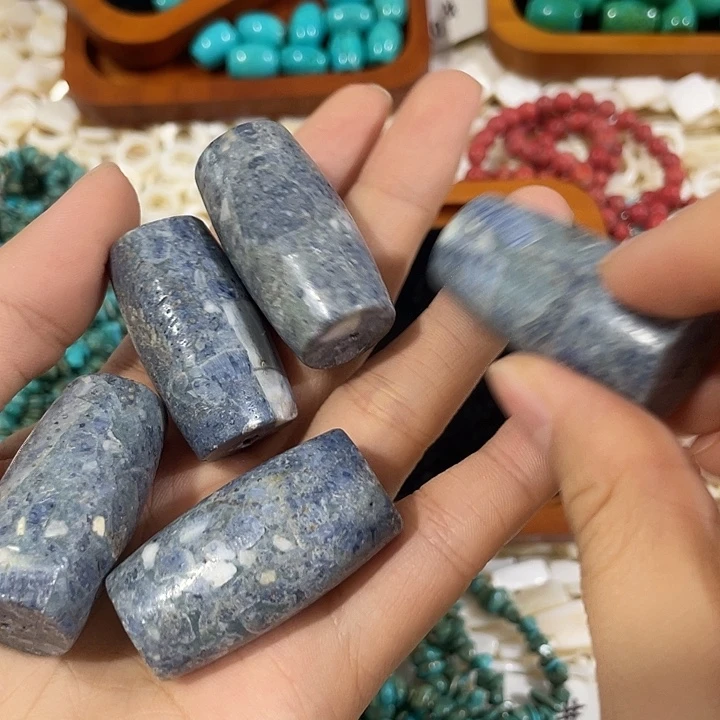 木****合金玛瑙/玉髓珠宝半成品一个蓝精灵大桶珠